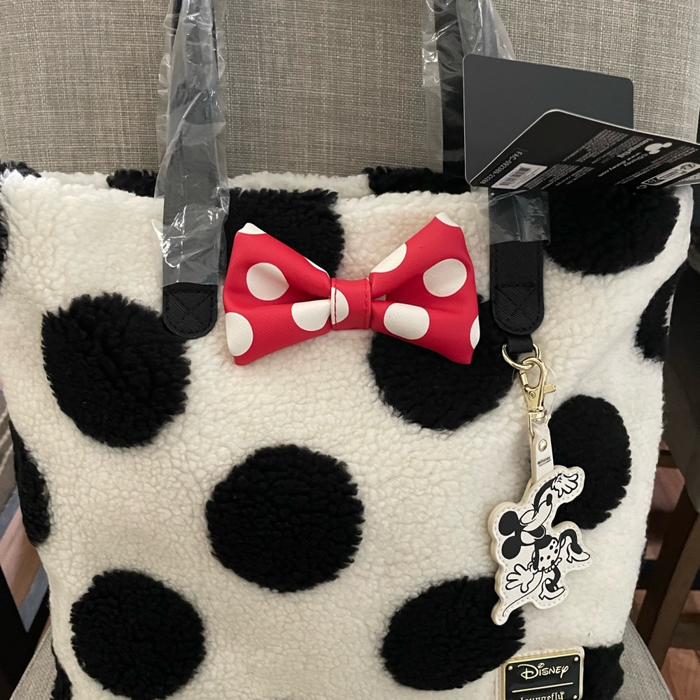 Disney Black and White Polka Dot Tote with Red Bow